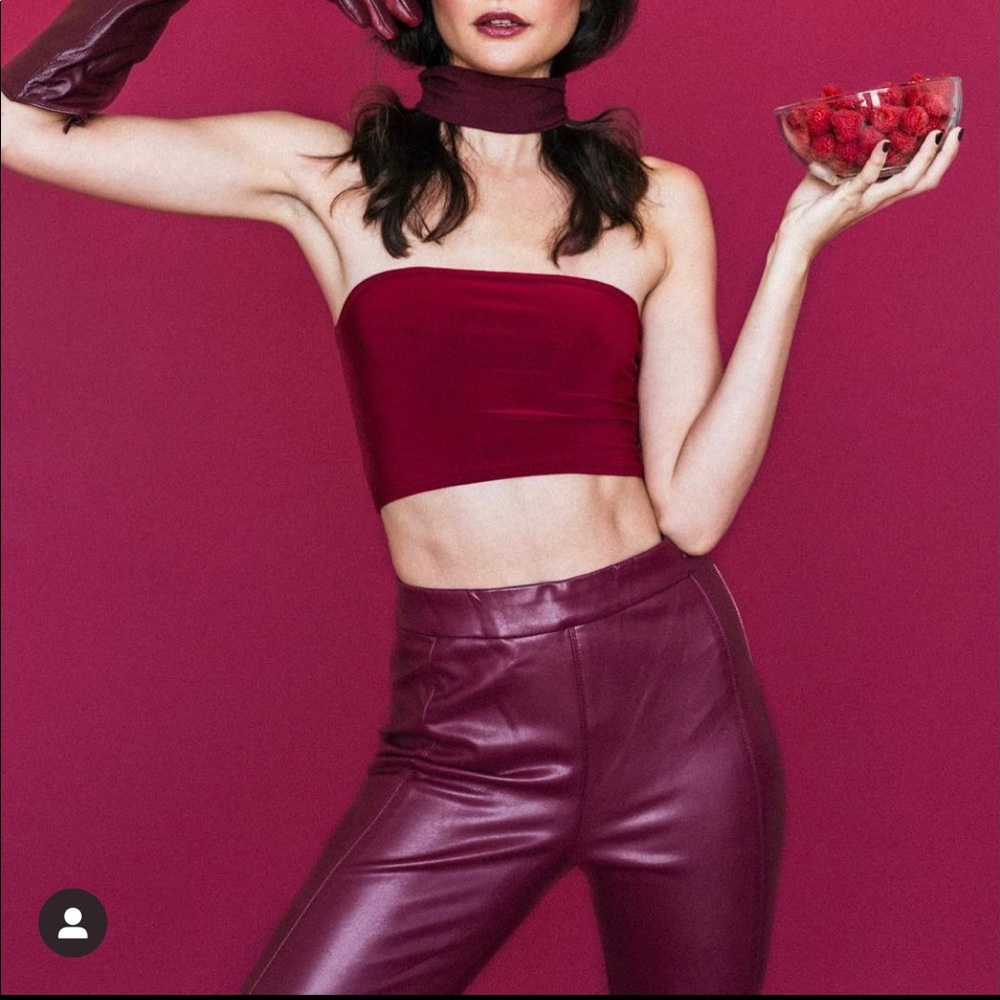 NastyGal Maroon Faux Leather Pants
